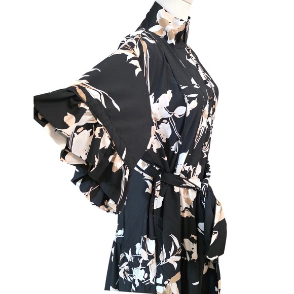 Sue Sartor by antrhopologie Floral Maxi Dress Mandarin Collar Belted Large - Picture 8 of 16